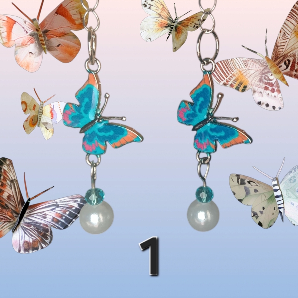 Butterfly Dangle Earrings with Pearl Accents - Picture 2 of 9